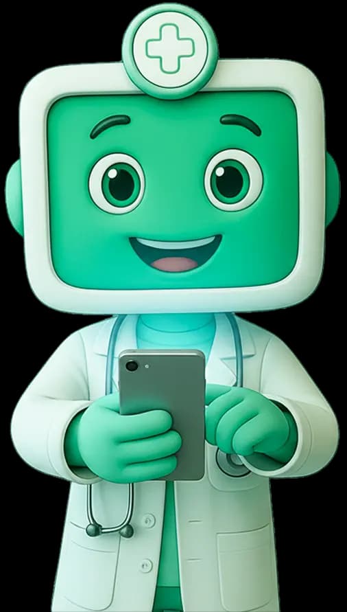 Mascote da dr.online segurando um celular