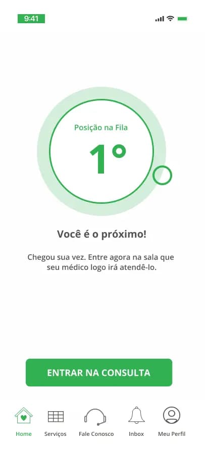 Tela de posição na fila de atendimento