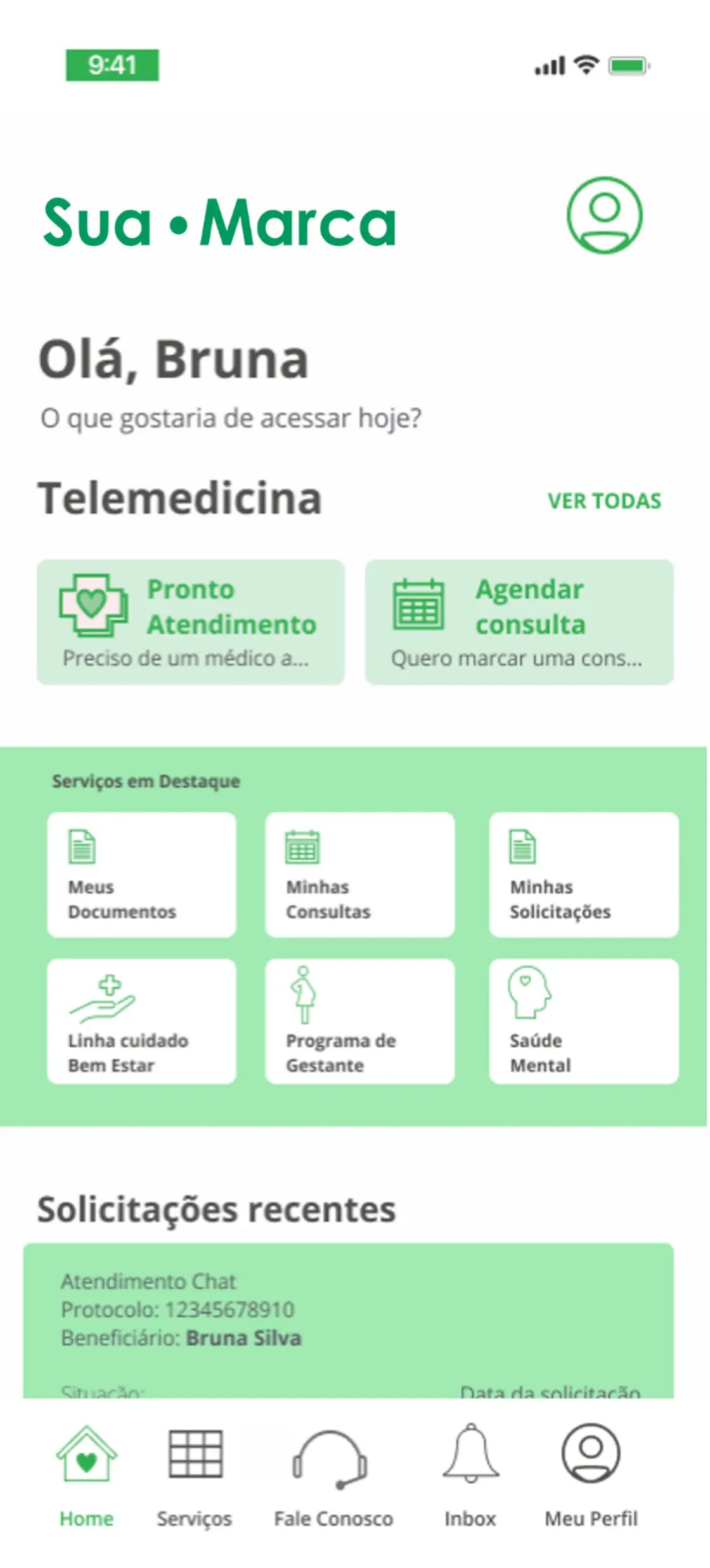 Tela inicial do aplicativo com o Pronto Atendimento